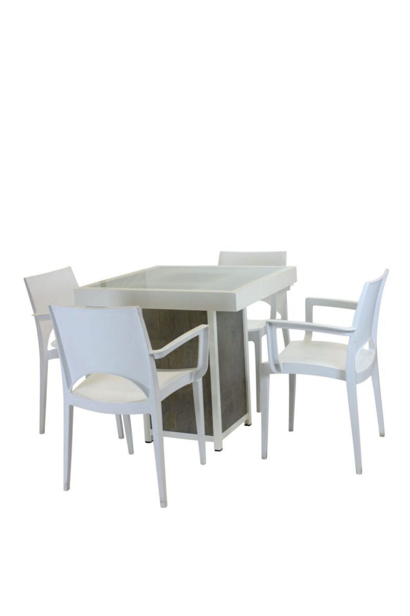 Terrastafel kolom wit – Grey / Wood
