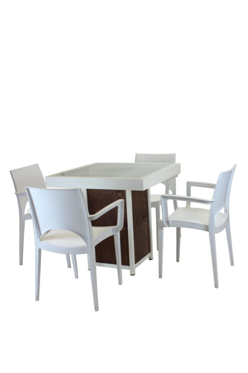 Terrastafel kolom wit – Grey / Wood